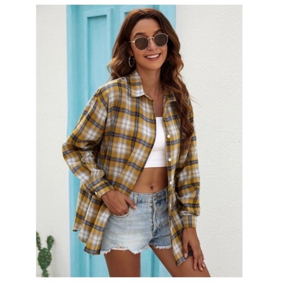 MISS SPARKLING Tops - 🧡6/$25🧡PLAID BUTTON FRONT SHIRT/TOP- MUSTARD COLOR-NEW